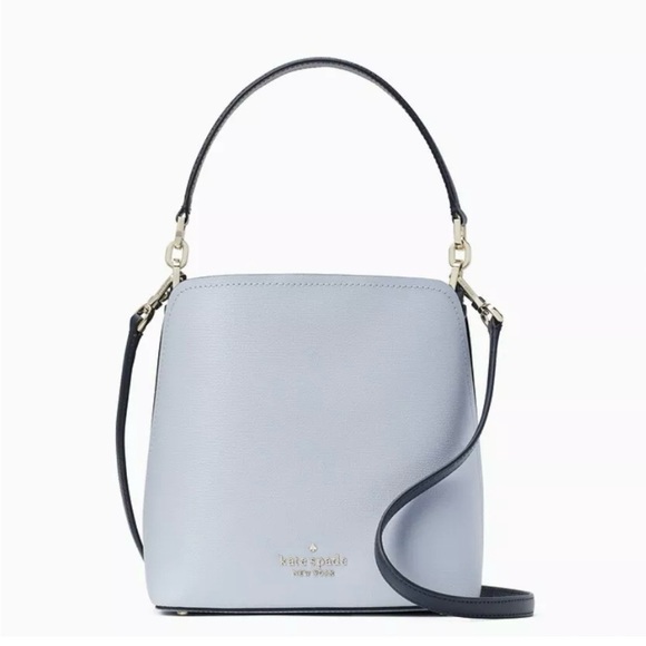 New Kate Spade Darcy Small Bucket Bag Colorblcok Grain Leather Pale Hydra - Picture 1 of 5